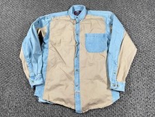 Camisa de Trabajo De Colección Material Mixto Adulto Mediana Azul Denim Beige Sarga Old College
