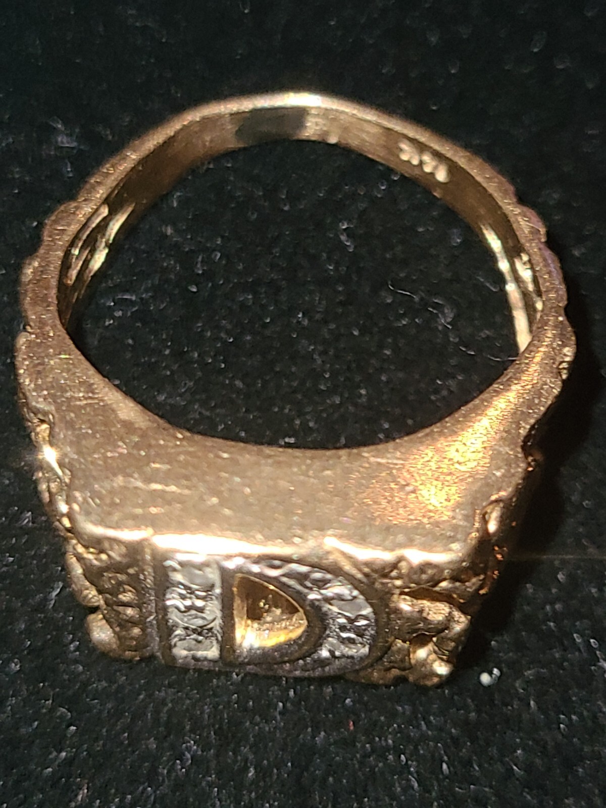 14k Gold Diamond Initial Ring, Solid Gold Nugget … - image 13