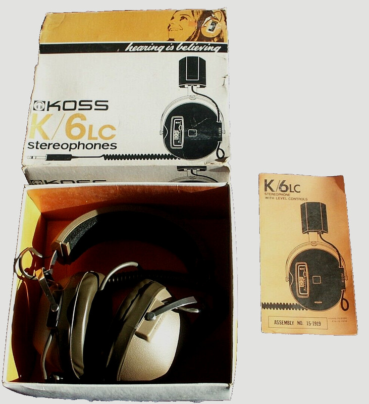 KOSS Stereophones Headphones K/6LC  Original Box Tested Instruction Card 1975