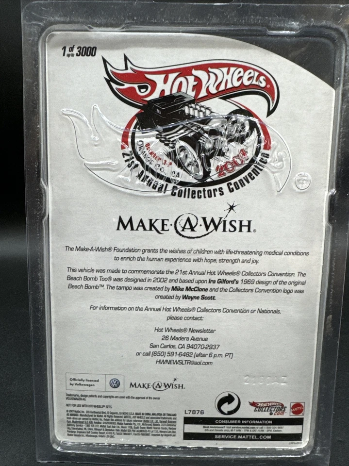 Raro 2007 Hot Wheels 21ª Convención Green Beach Bomb Too 1 de 3000 Pide un deseo Foto 3 de 3