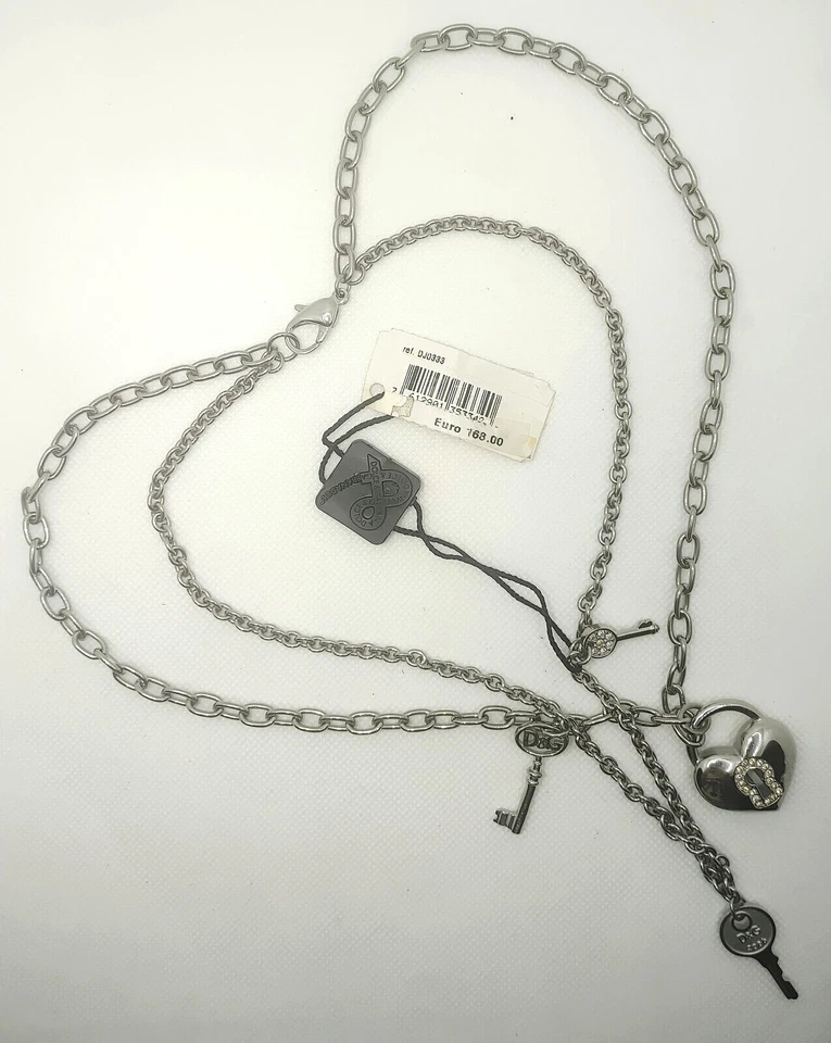 Dolce & Gabbana Necklace Y2K Silver-toned Double Chain + 4 Pendants and Crystals - Immagine 2 di 4