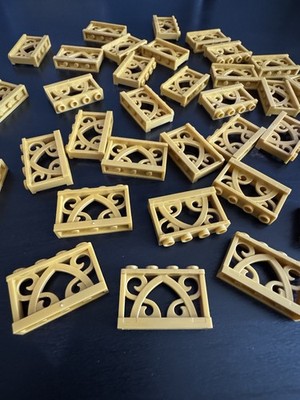 25 - BRAND NEW LEGO LOT PEARL GOLD 1x4x2 1 x 4 FENCE Ornamented 19121