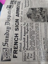 Vintage / Reproduction Newspaper      Sunday Dispatch   23rd June 1940 