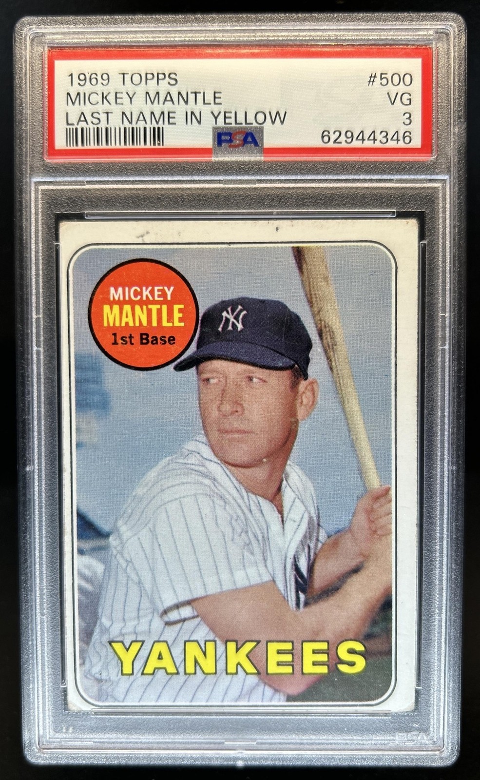 1969 Topps Mickey Mantle #500a New York Yankees PSA 3 view 1
