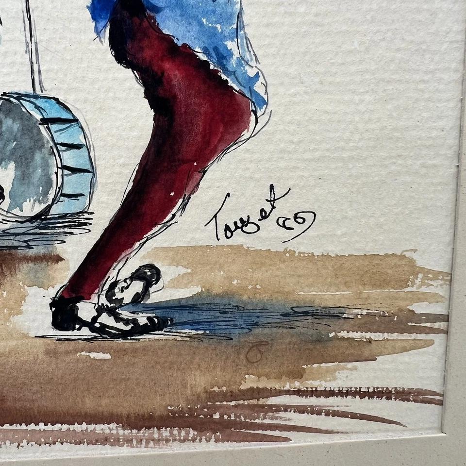 Vintage 1985 Tayet acuarela - banda de jazz de Nueva Orleans escena de música callejera 18x14 Foto 3 de 4