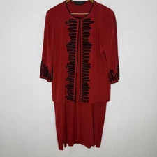 Ming Wang Dress Jacket Set Womens Red Knit 2 Piece Career Outfit Suit