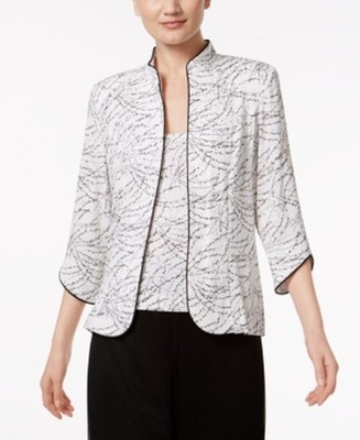 Alex Evenings Printed Jacket and Top Set Women XL White/Black Hook & Eye Closure