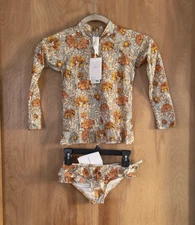 Zimmerman Girls Andie Frill Rashie & Bow Pants Swimsuit Set Floral Size 6 NWT