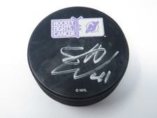Scott Wedgewood Autographed Signed New Jersey Devil Hockey Fights Cancer Puck