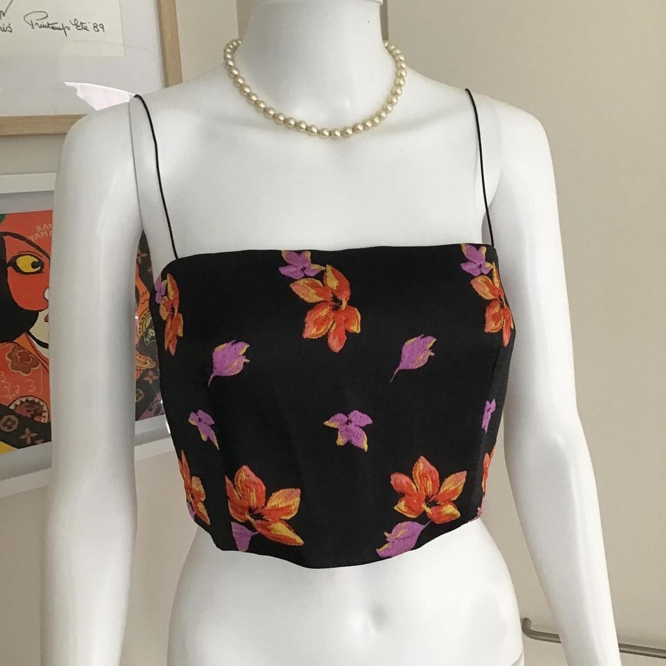 Bec & Bridge 'Love Crush' Womens Cropped Top Black Floral Lined Zip Size 10 AU