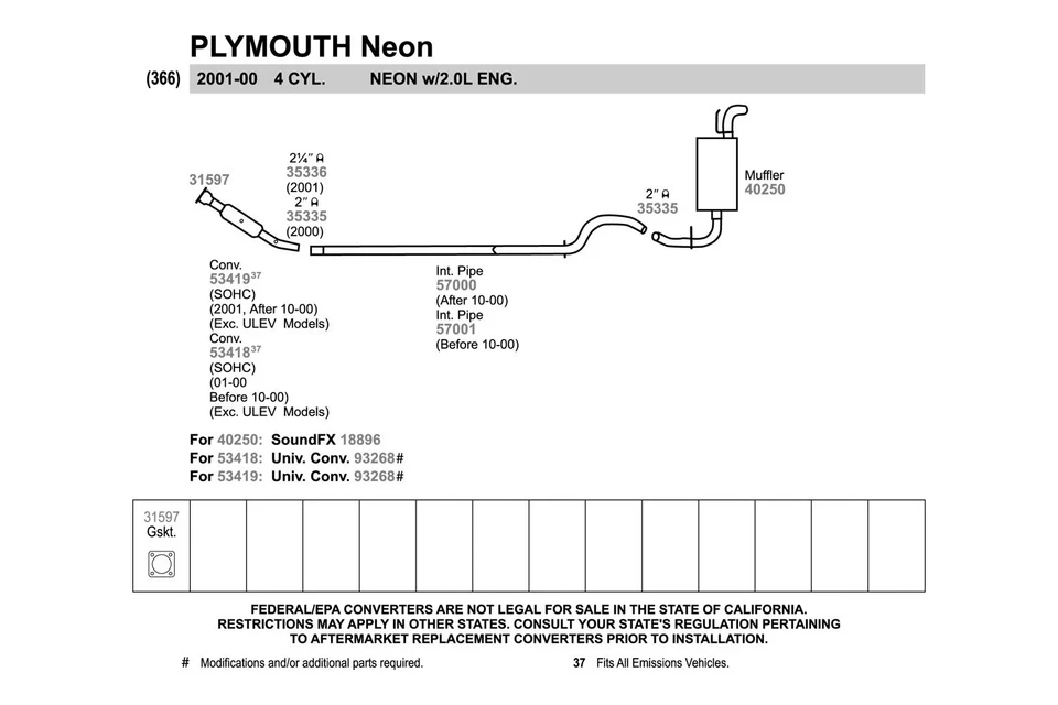 For Dodge Neon 2000-2005 Walker Aluminized Steel Exhaust Intermediate Pipe Foto 3 de 3