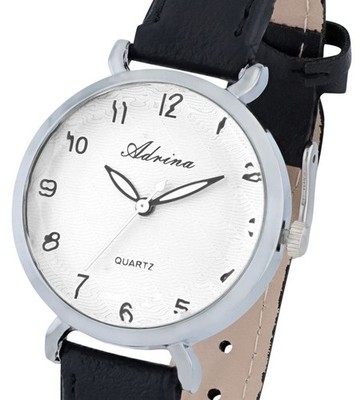 Damenuhr Frauen Armbanduhr Schwarz Silber Kunstlederarmband Cutglas 19309 Adrina