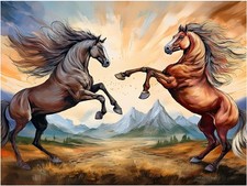 Tile Mural Two Wild Horses Kitchen Bathroom Wall Art Backsplash Marble Ceramic