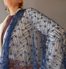 Silver Orenburg Angora Goat Wool shawl, embroidered, goat down,natural wool