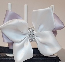 White and Light Purple satin bow hair clip with rhinestone accent for girls