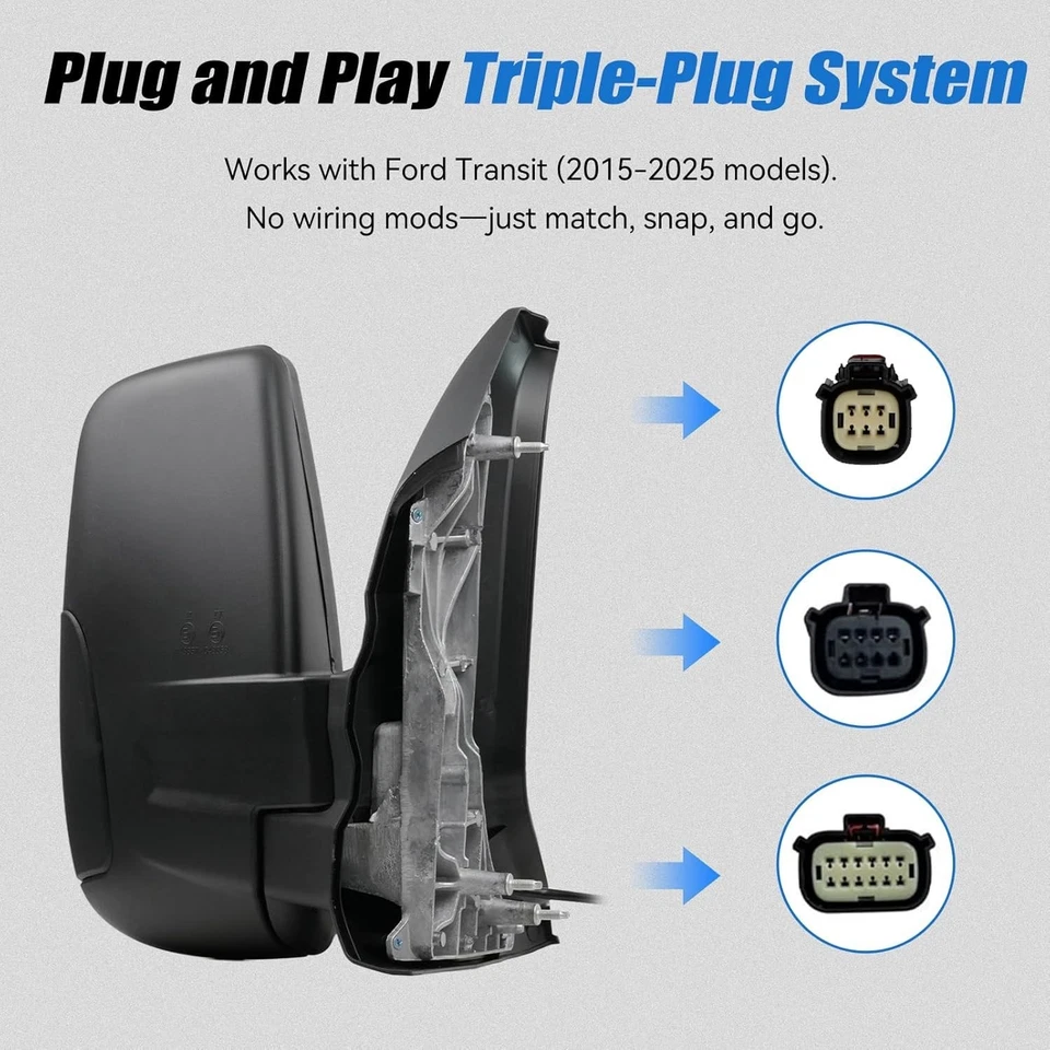 Espelho de porta Ford Transit 2015-2025 lado direito do passageiro braço curto placa anti-viragem - Imagem 3 de 4