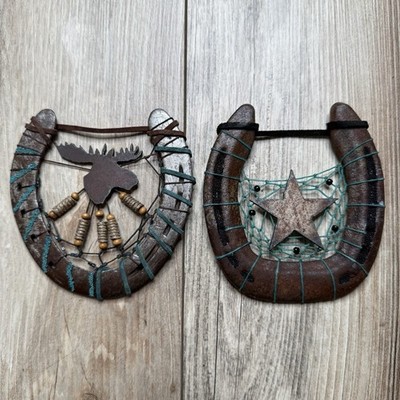 Vintage Lot Iof 2 Horse Shoe Dream Catcher Art Beaded Rustic Native Pieces