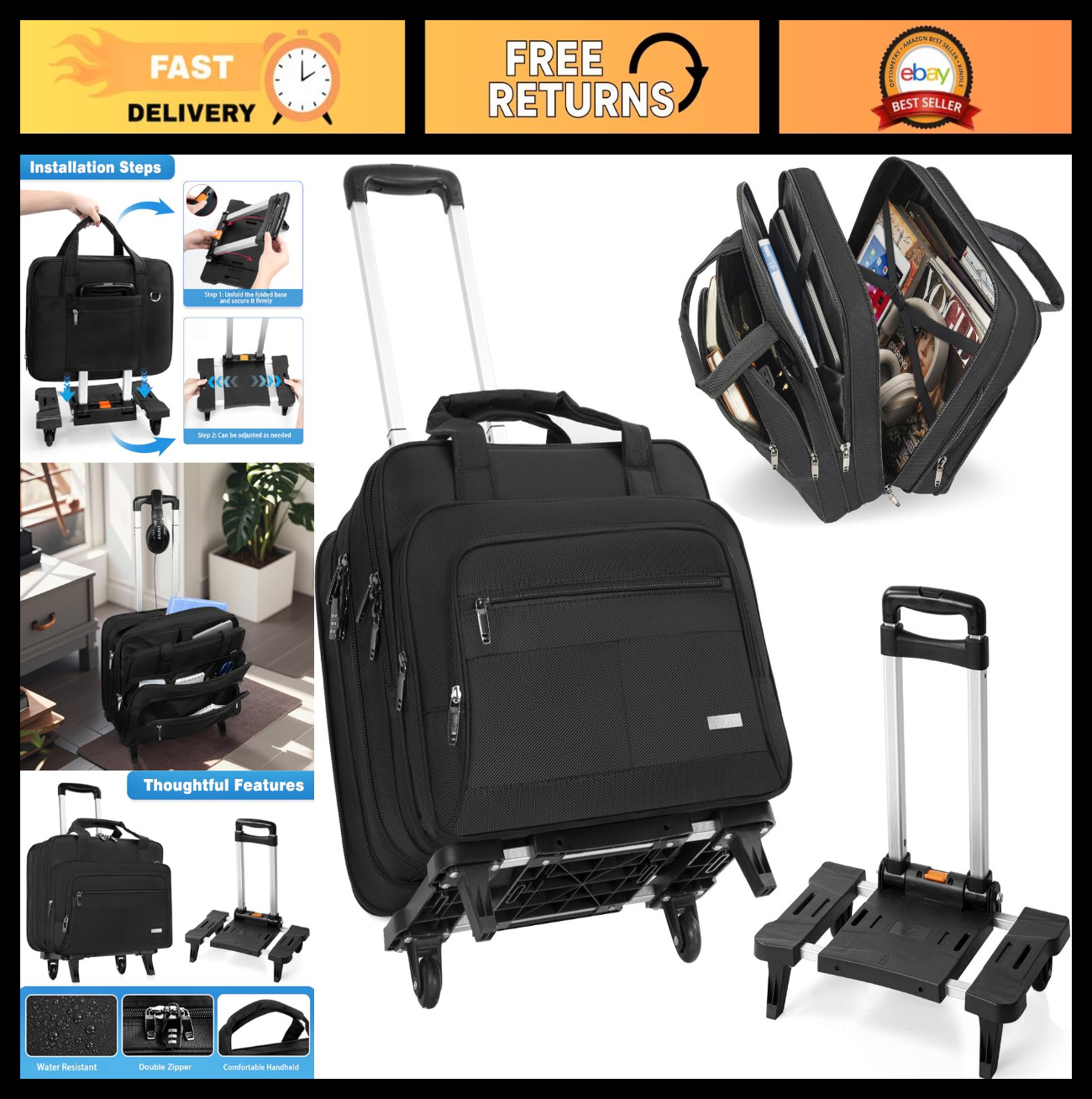 Rolling Laptop Bag with Wheels, 17.3" Wheeled Briefcase for 