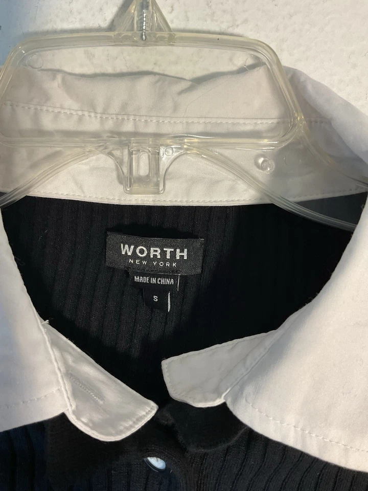 Worth 女士开衫毛衣小号黑色白色纽扣领胶囊罗纹 — 第 2/4 张图片