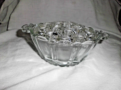 Vintage Anchor Hocking Flower Bowl with 16 Hole Glass Frog