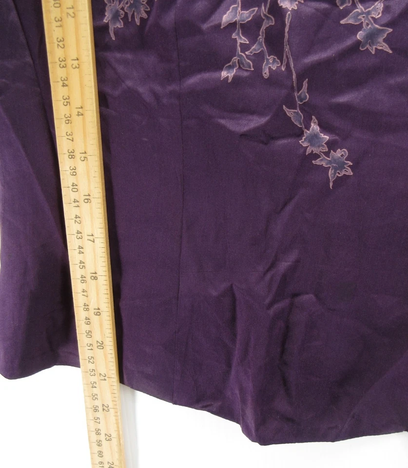 VINTAGE Dana Buchman Top Women 6 Purple Silk Blouse Button Up Floral Cropped * - Image 4 of 4