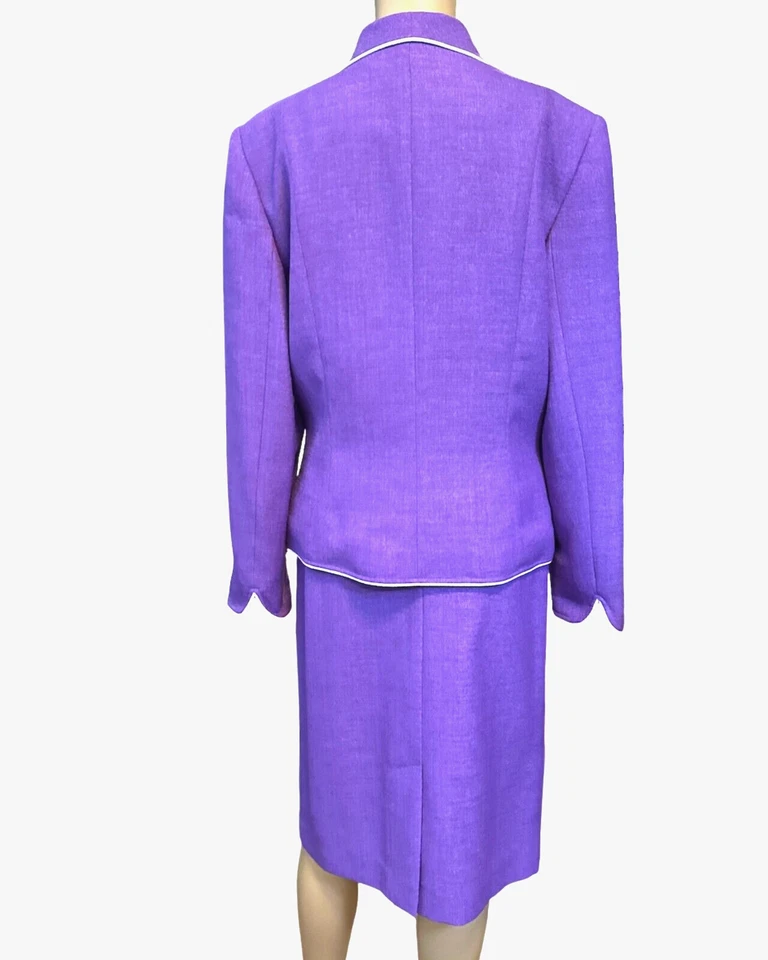 Traje de mujer Morgan Miller falda chaqueta púrpura con ribete en contraste forrado talla 12 Foto 4 de 4