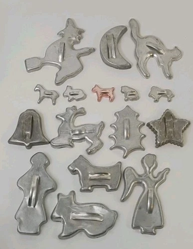 Aluminum Vintage Variety Cookie Cutters Lot of 19 Christmas Halloween Animals