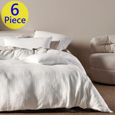 Linen House Lila Sugar King Bed Quilt Cover Set | Six-Piece. Zen-like Japanese