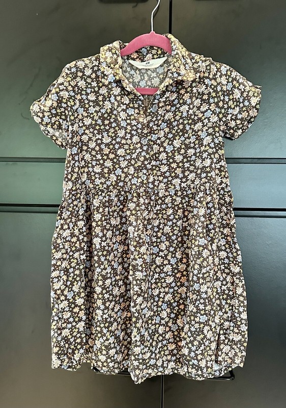 H&M Dress Size 6X Brown Floral Short Sleeve 