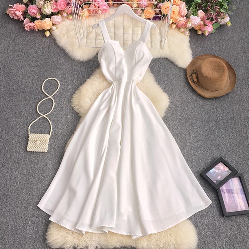 Women Slip Gown Dress Built In Bra Midi High Waist Tunic Swing Party Elegant - Picture 2 of 19