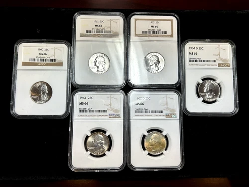 Graded Washington Silver Quarters (Lot of 6) NGC (MS 66)
