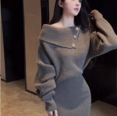 Women's Knitting Sweater Dress Long Sleeve Off-the-shoulder Slim Fit Wrap  Skirt | eBay