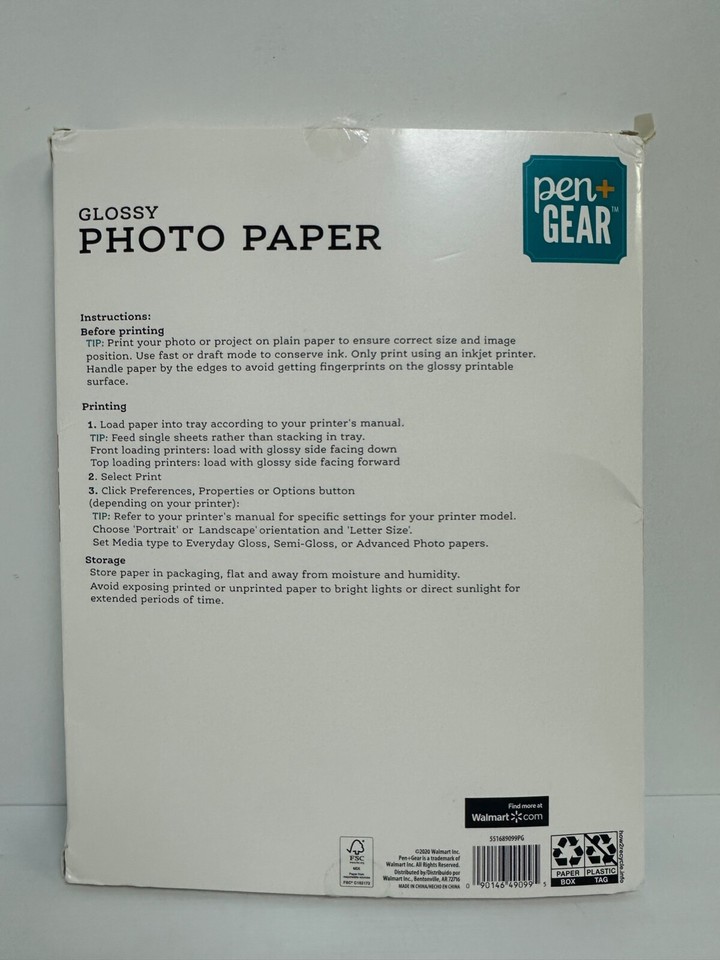 Pen + Gear Glossy Photo Paper 8.5" x 11", 8.5 MIL, 50 Sheets, New eBay