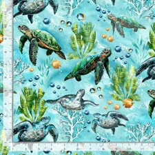 Sea Turtles Turtle Fabric By The Yard Aqua Cotton Timeless Treasures CD3133