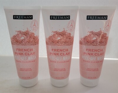 3 NEW Freeman Pore Clearing French Pink Peel-Off Clay Mask 6 Fl Oz Each