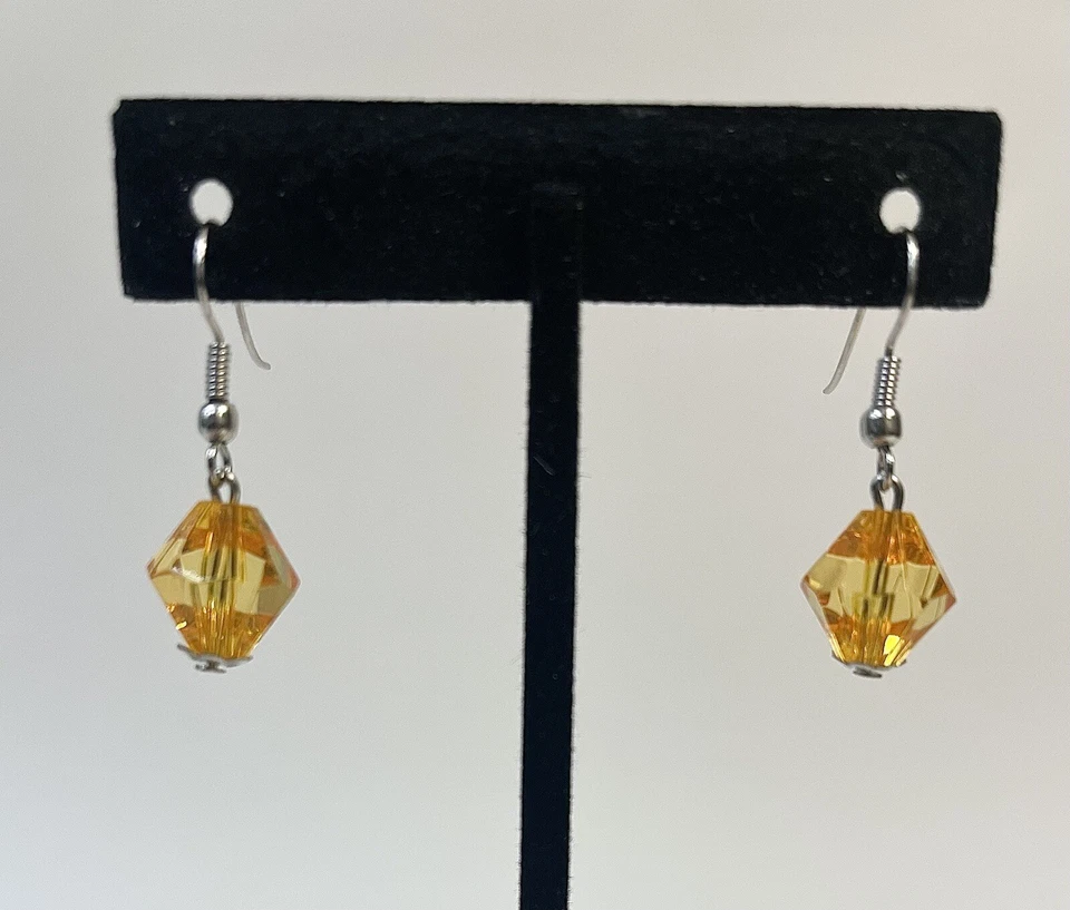 Lote de 2 Pendientes Perforados Gota Cristal Imitación Rubí con Oro Vail Citrino con Plata Foto 3 de 4