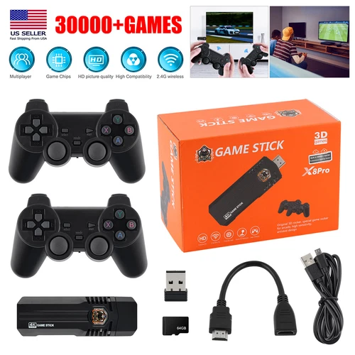 4K Retro Game Console Plug&amp;Play 30000 Video Game Stick 2x Wireless Controllers