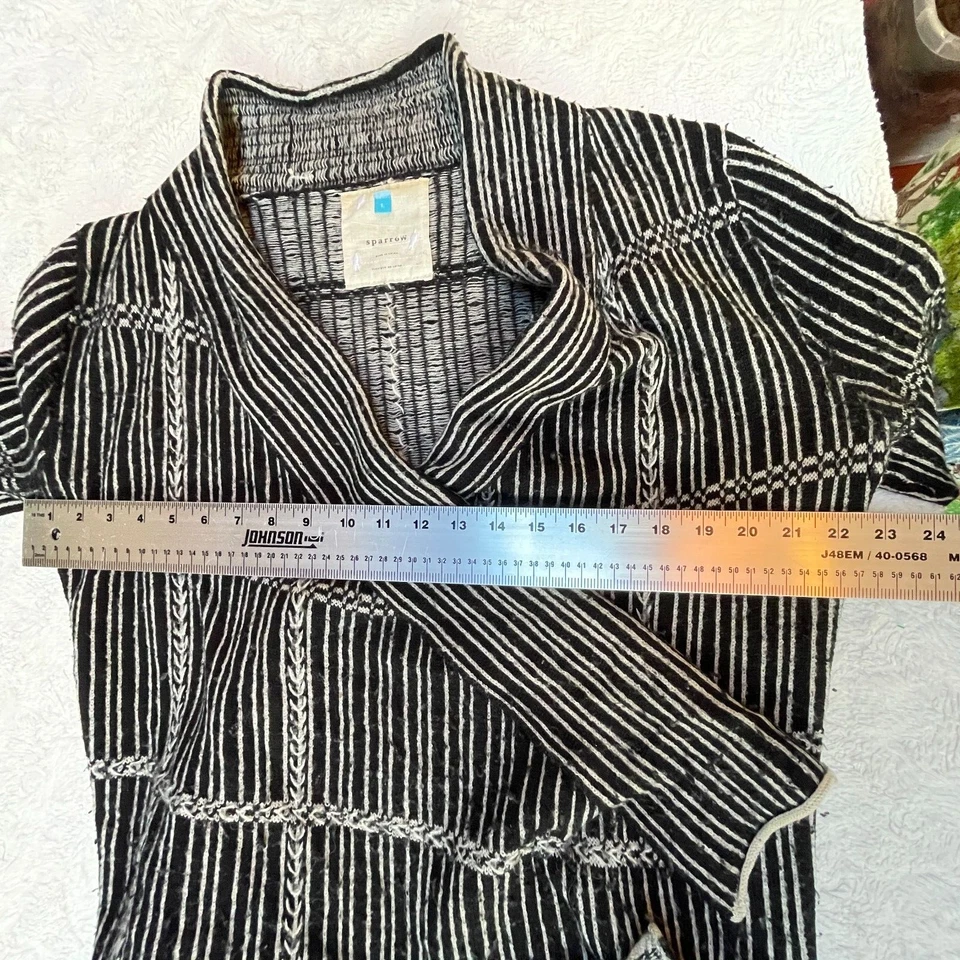 Sparrow Womens Lambswool Striped Asymmetric Knit Cardigan Size Large Black Cozy - Image 4 of 4