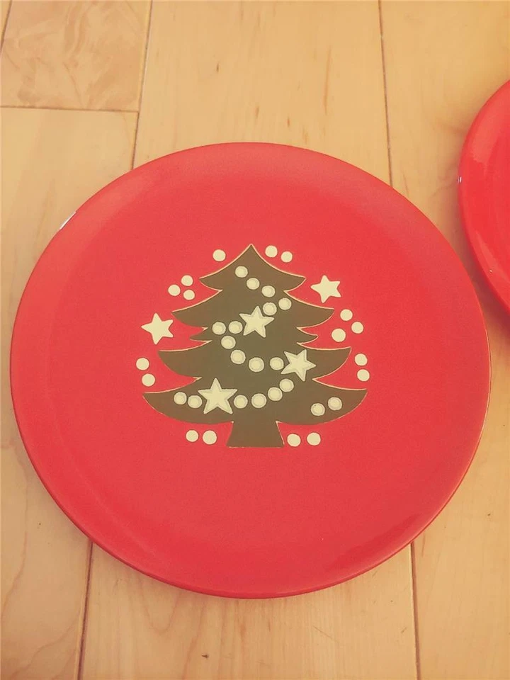 JUEGO DE DOS PLATOS DE ENSALADA WAECHTERSBACH ÁRBOL DE NAVIDAD 7 3/4" ROJO VERDE ALEMANIA Foto 2 de 2