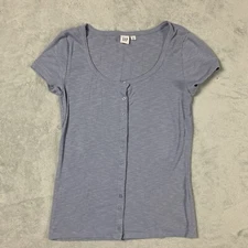 Gap Purple Top Size Small Button Wide Neck Short Sleeves