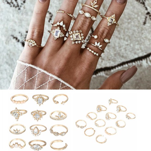 12 de anillos de dedo de moda de cristal para mujer dorados por encima del nudillo banda de anillos mediodi eBay
