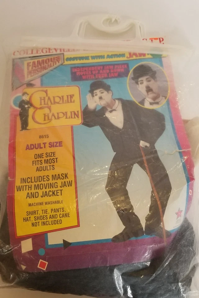 Disfraz de mandíbula de acción Collegeville Charlie Chaplin con máscara y abrigo adulto Foto 4 de 4