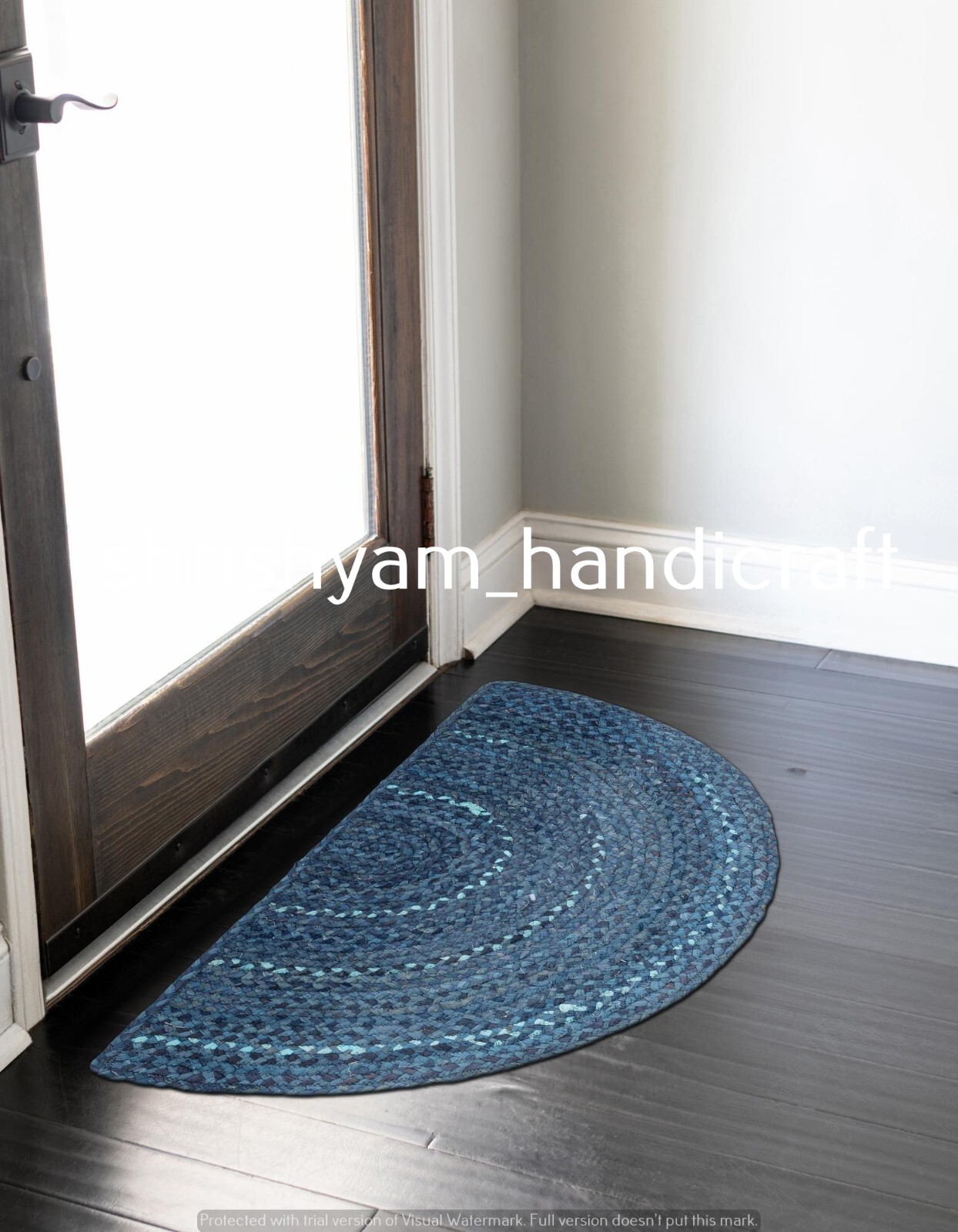 Blue Torqouise Braided Farmhouse Cotton Rug in Half Round Runner for ...