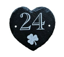 Personalised Engraved Slate Heart House Number Door Plaque Sign Irish Shamrock