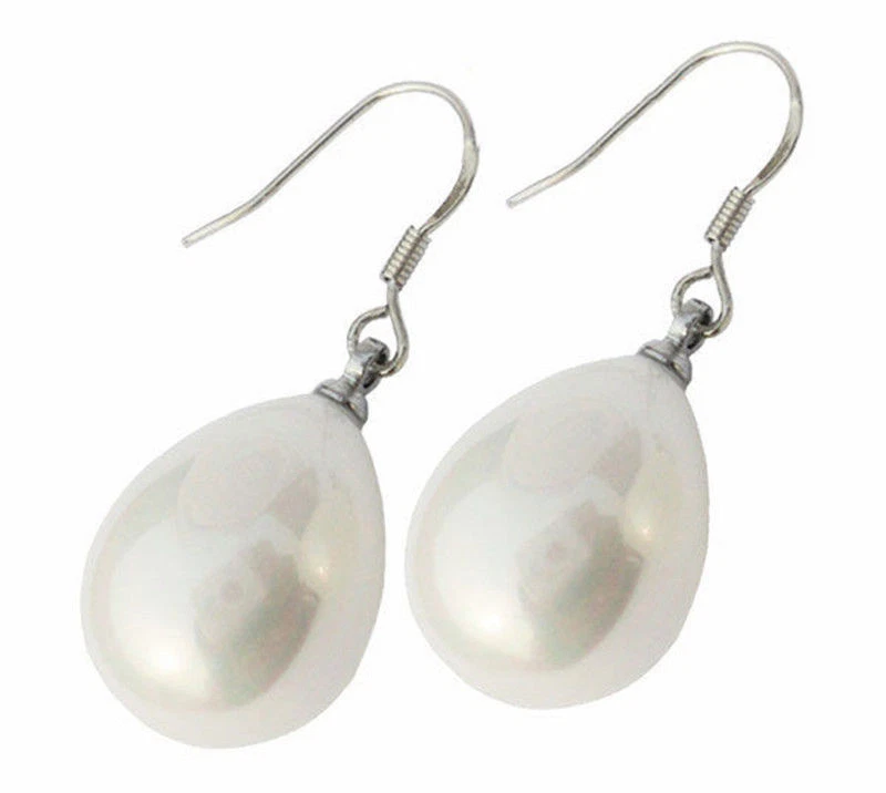 Pendientes de gancho de plata con gota de agua de perlas concha púrpura y blanco negro para mujer niña Foto 3 de 4