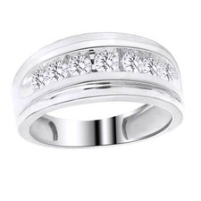 Men's 10K White Gold One Row Genuine Diamond Wedding Band Ring 1.0ct 9MM