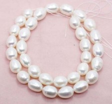 Genuine 8-9mm Natural White Freshwater Baroque Pearl Rice Beads Strand 14"