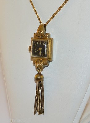 antike HELMA Halsketten-Uhr - Anhänger / Handaufzug / vergoldet - ohne Kette