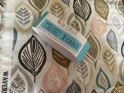 Fabric 1yd Cotton Waverly Leaves Botanical Tan Taupe Muted Sew Quilt Craft Decor