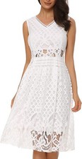 WHITE FLORAL LACE DRESS - Size XL - V-Neck - PEEKABOO WAIST New Mixfeer